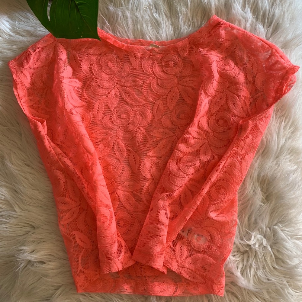 Lace Crop Top - Coral